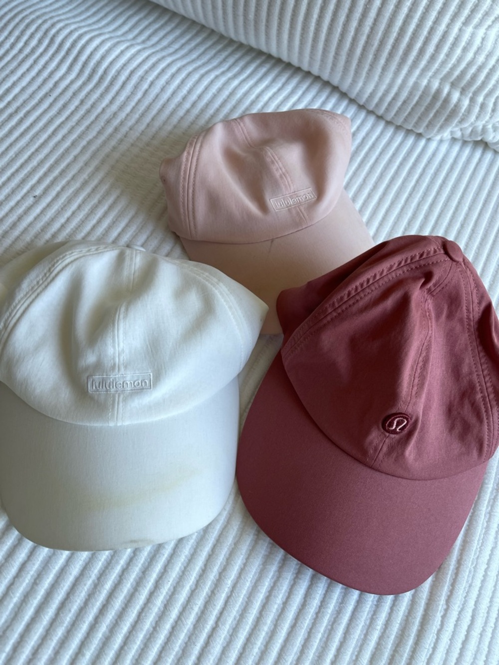 Lululemon Trio Cap Set - White, Baby Pink, & Mauve All 3 for $10